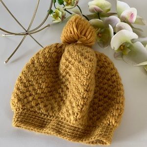 Vintage 1960s/1970s Mustard Yellow Knitted Beanie/Stocking Cap made in Japan